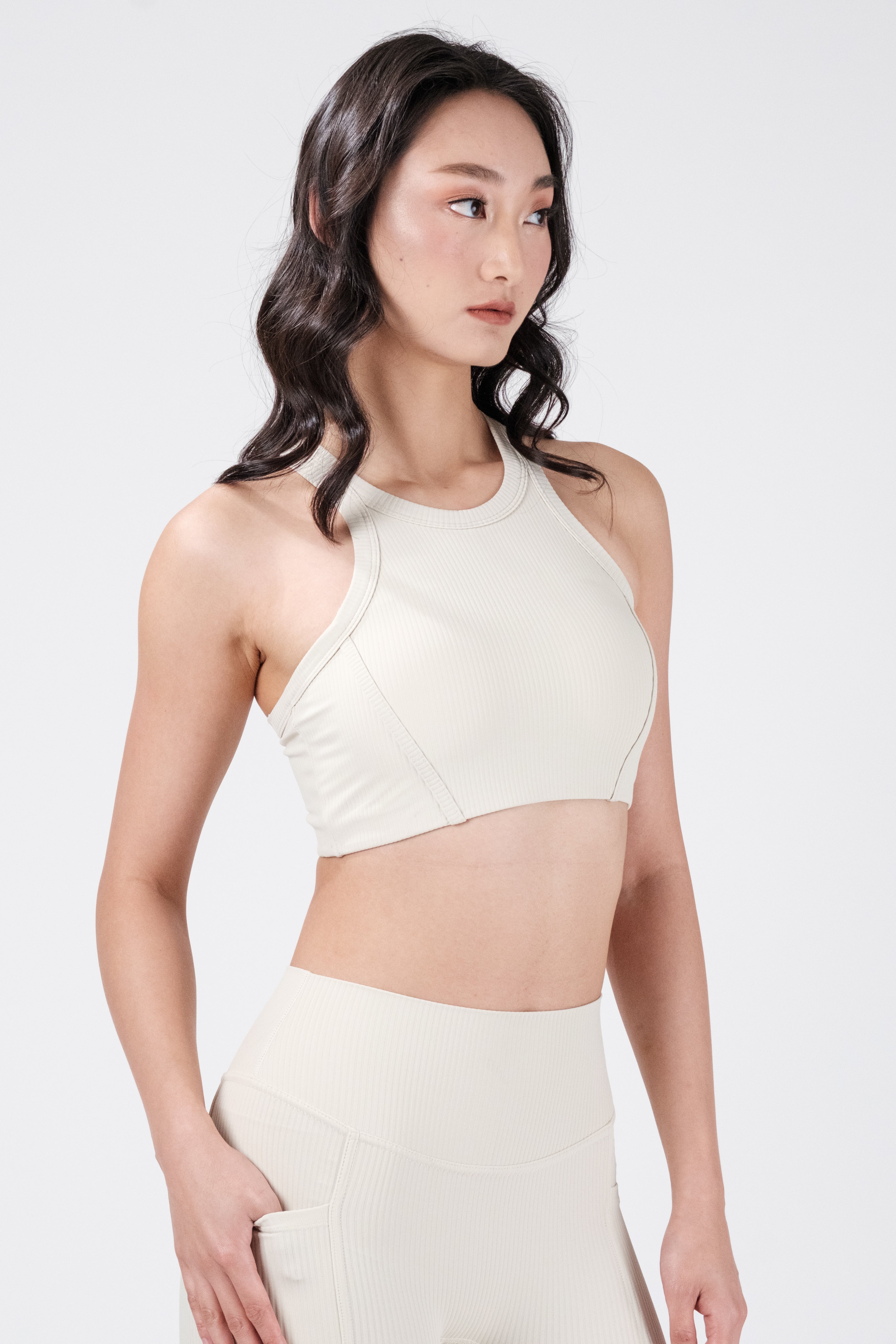 Rib Flex High Neck Bra - Oat