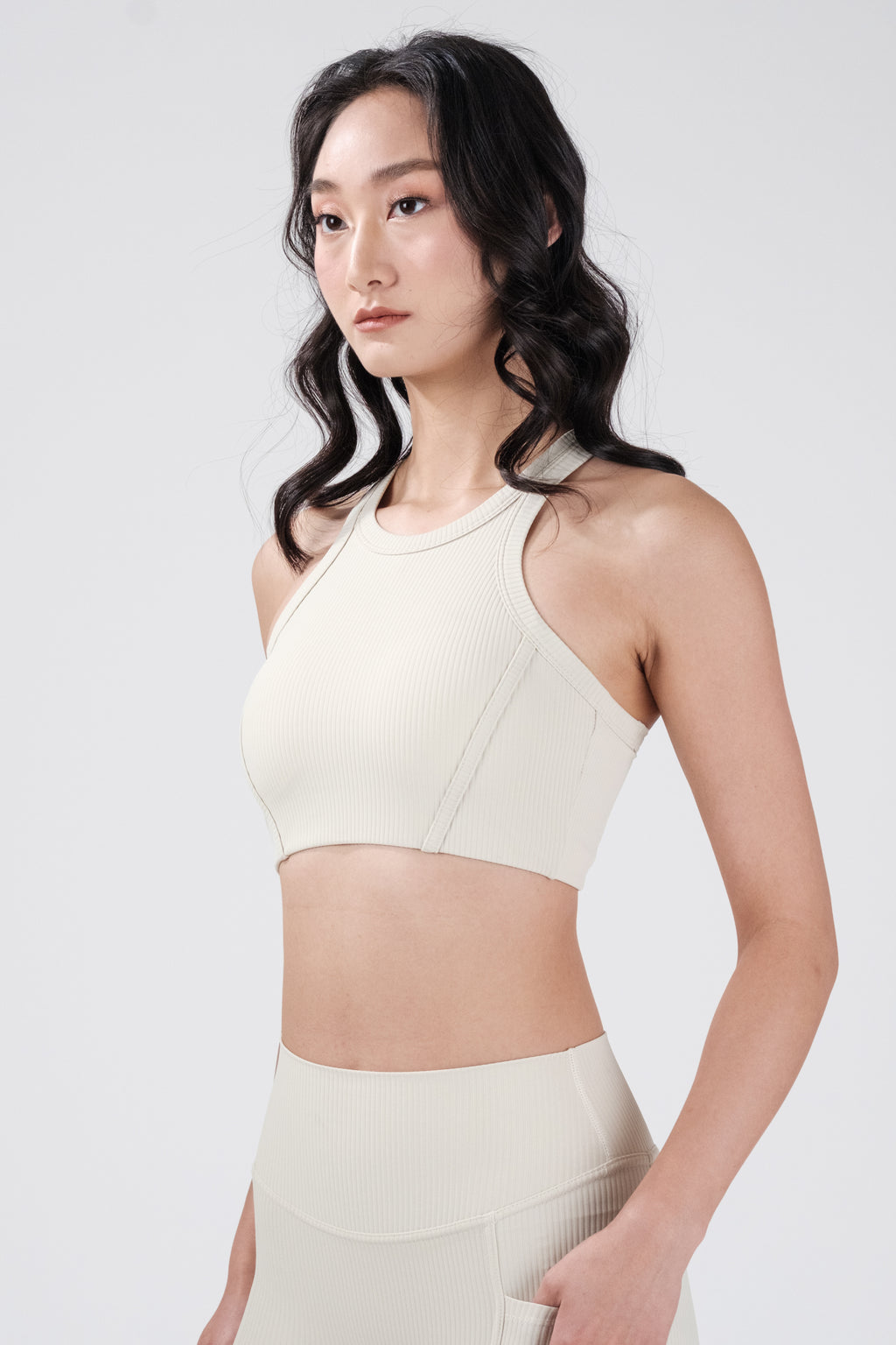 Rib Flex High Neck Bra - Oat