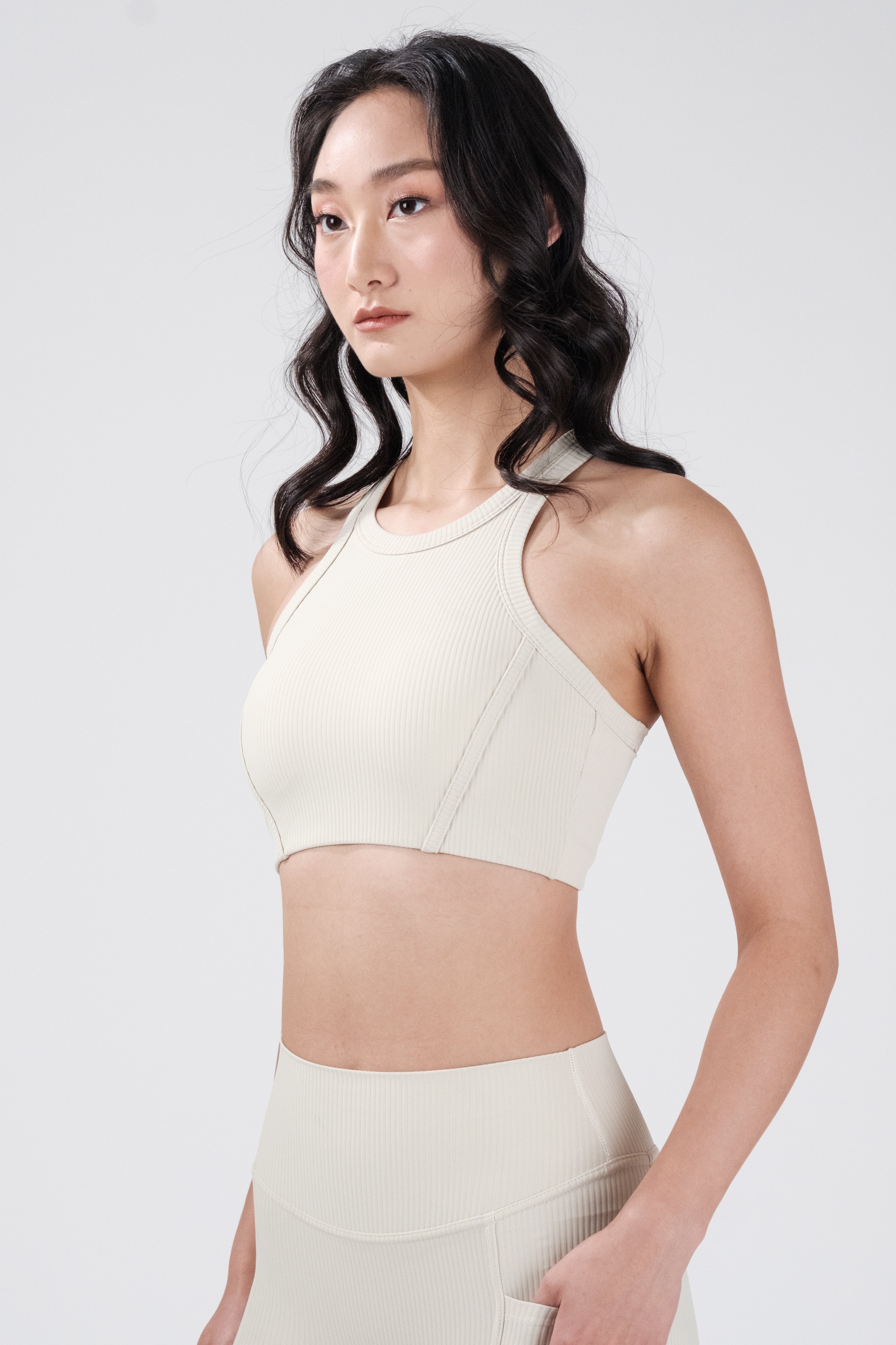 Rib Flex High Neck Bra - Oat