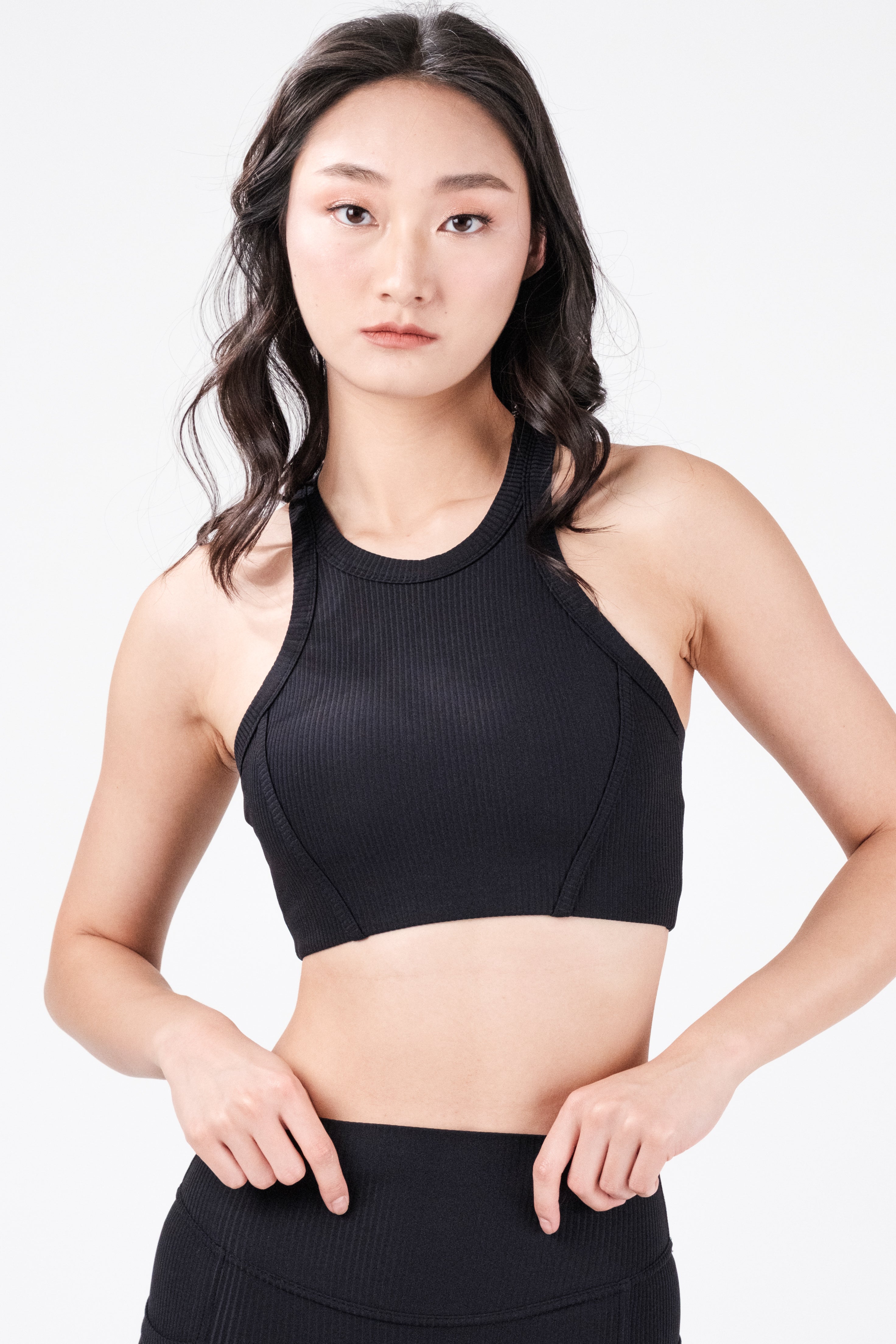 Rib Flex High Neck Bra - Onyx