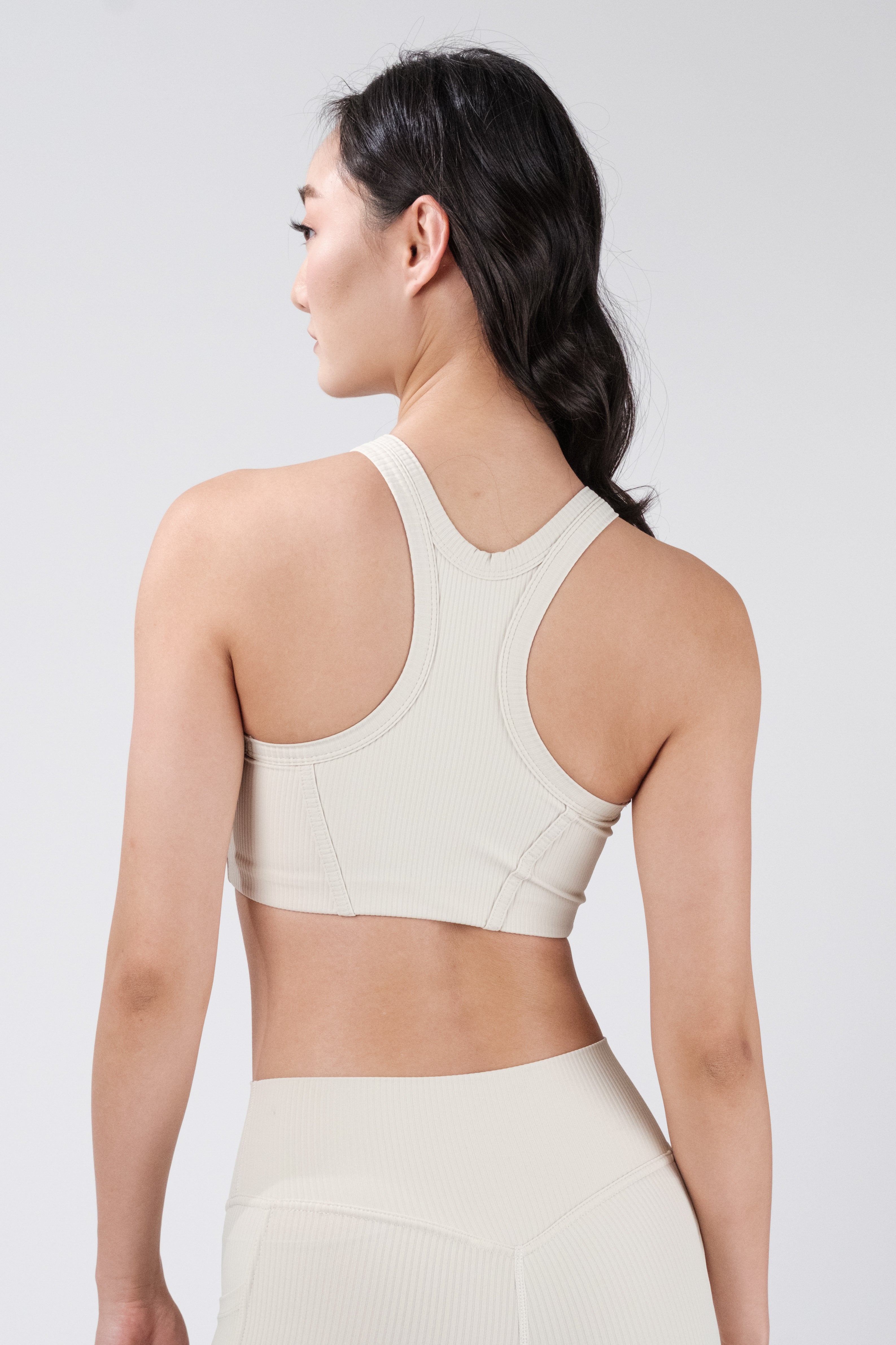 Rib Flex High Neck Bra - Oat