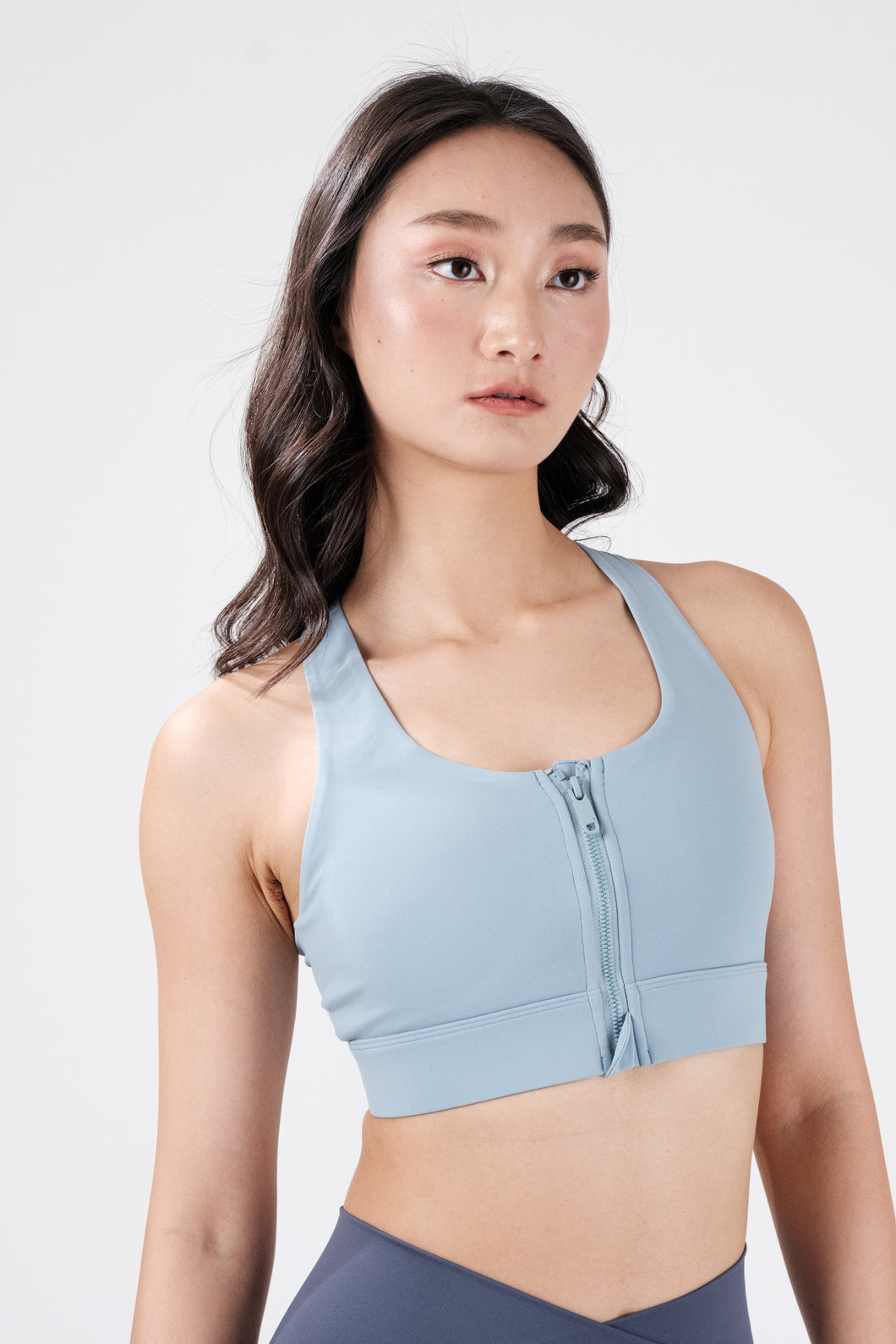 Power Fit Zip Bra - Sky