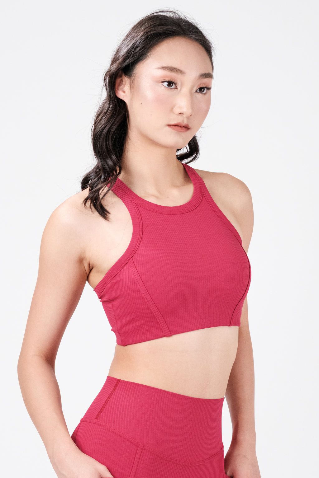 Rib Flex High Neck Bra - Berry
