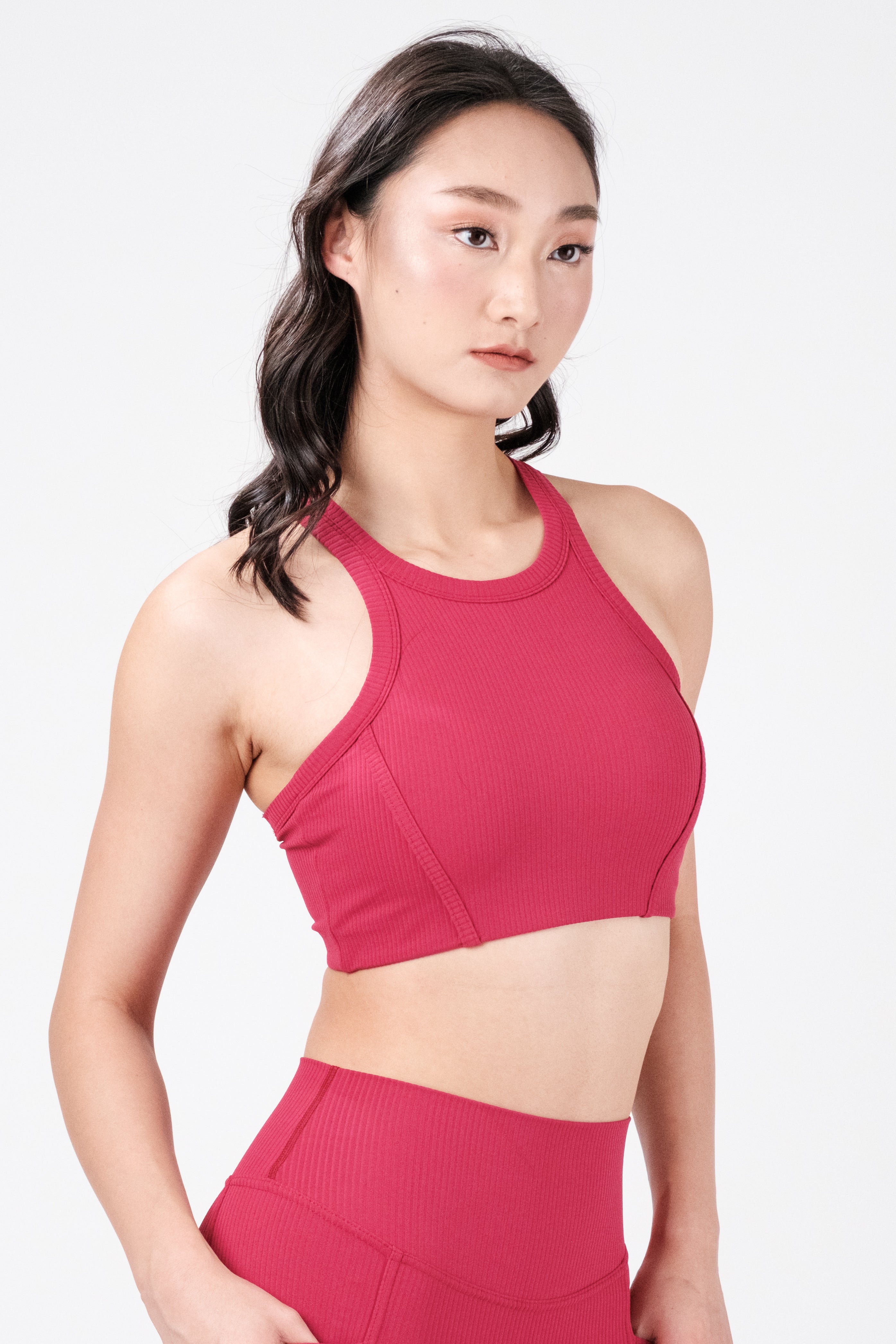 Rib Flex High Neck Bra - Berry