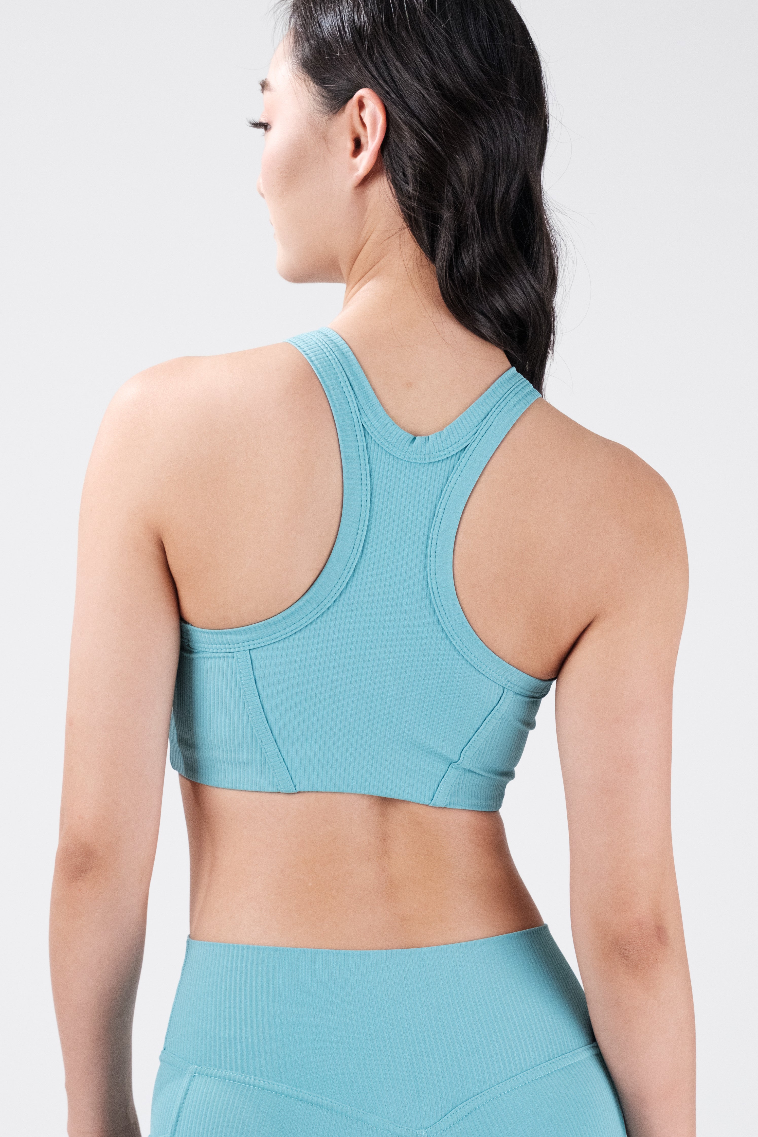 Rib Flex High Neck Bra - Sky